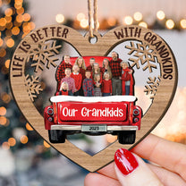 Red Truck Christmas Grandparents & Grandkids Custom Photo - Personalized Wooden Photo Ornament