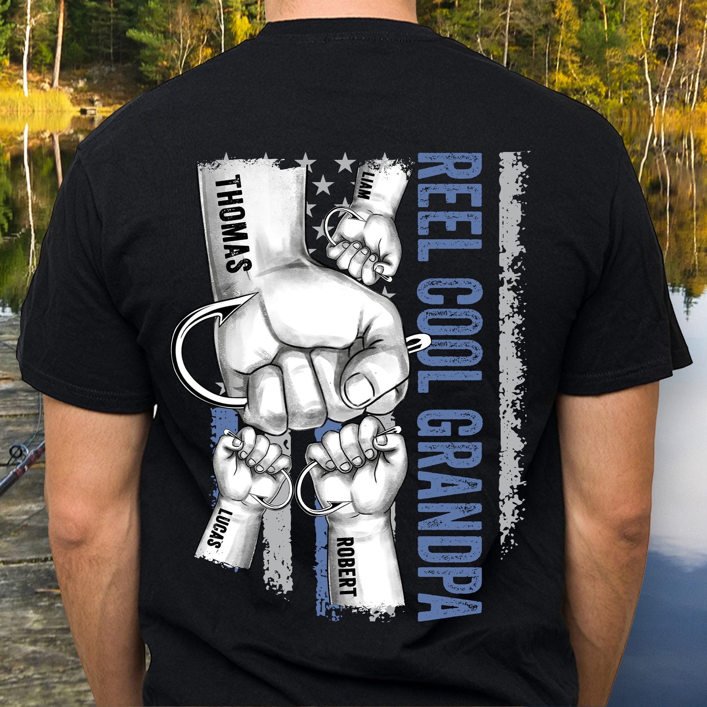 Reel Cool Papa, Grandpa - Personalized Back Printed Shirt