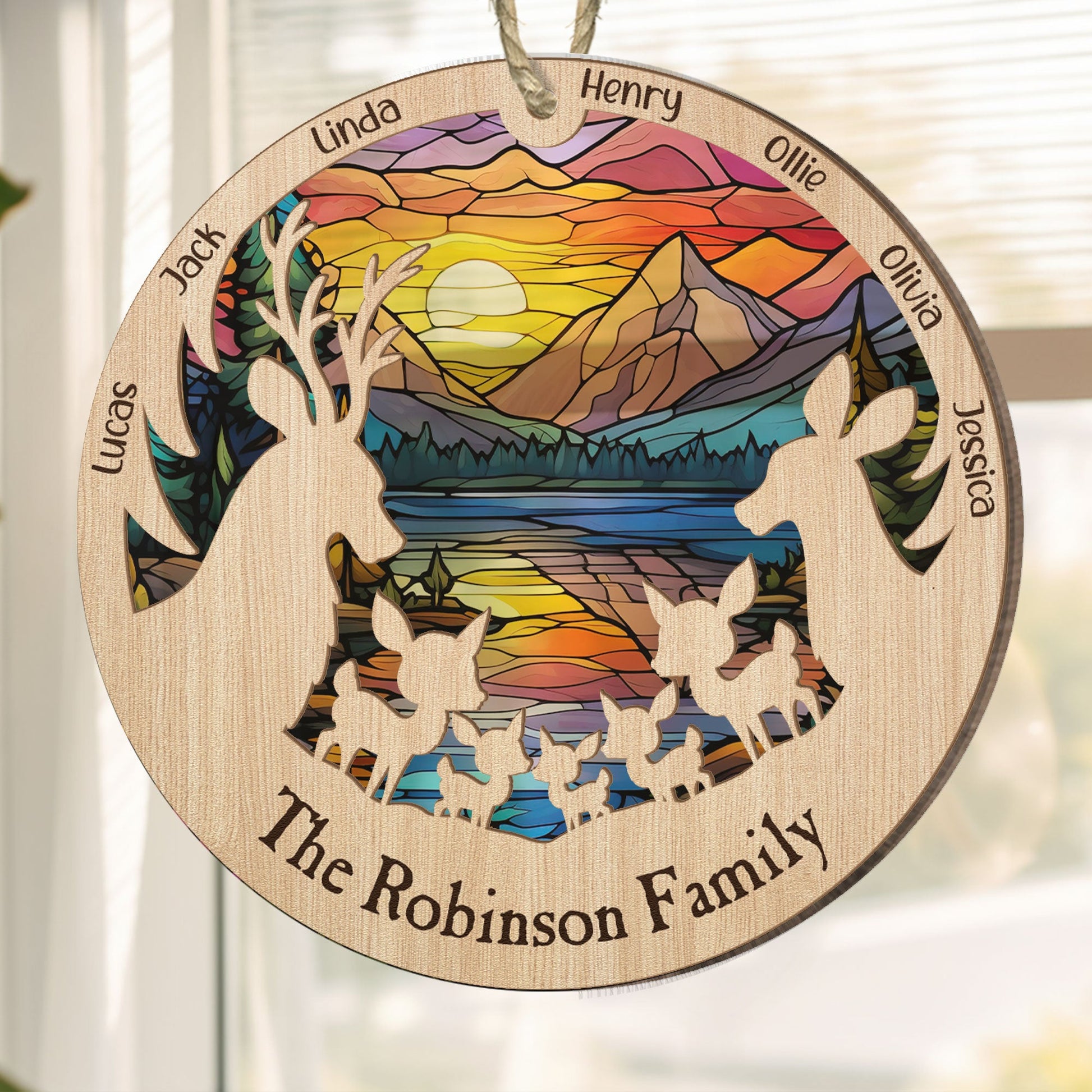 Reindeer Family - Personalized Suncatcher Ornament