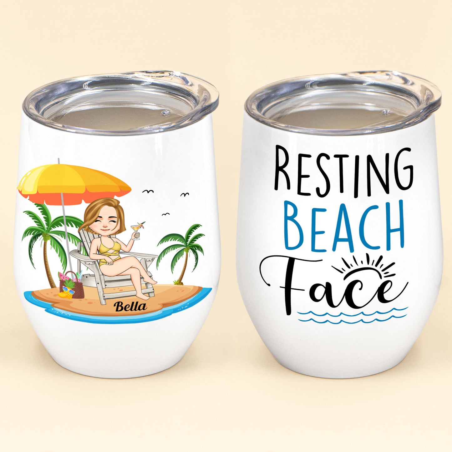 Resting Beach Face - Personalized Wine Tumbler - Vacation Gift For Her, Traveling, Beach Lover, Boozing, Vacation, Friends Crew
