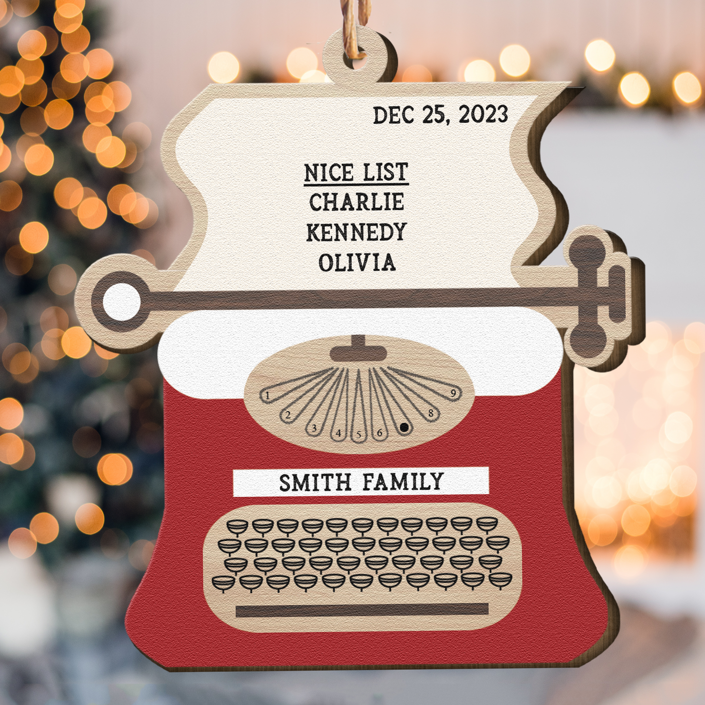 Retro Typewriter Family Christmas Funny - Personalized Wooden Ornament