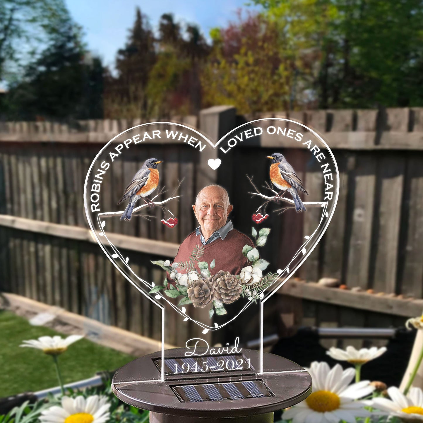 Robins Appear When Loved Ones Are Near - Personalized Photo Solar Light