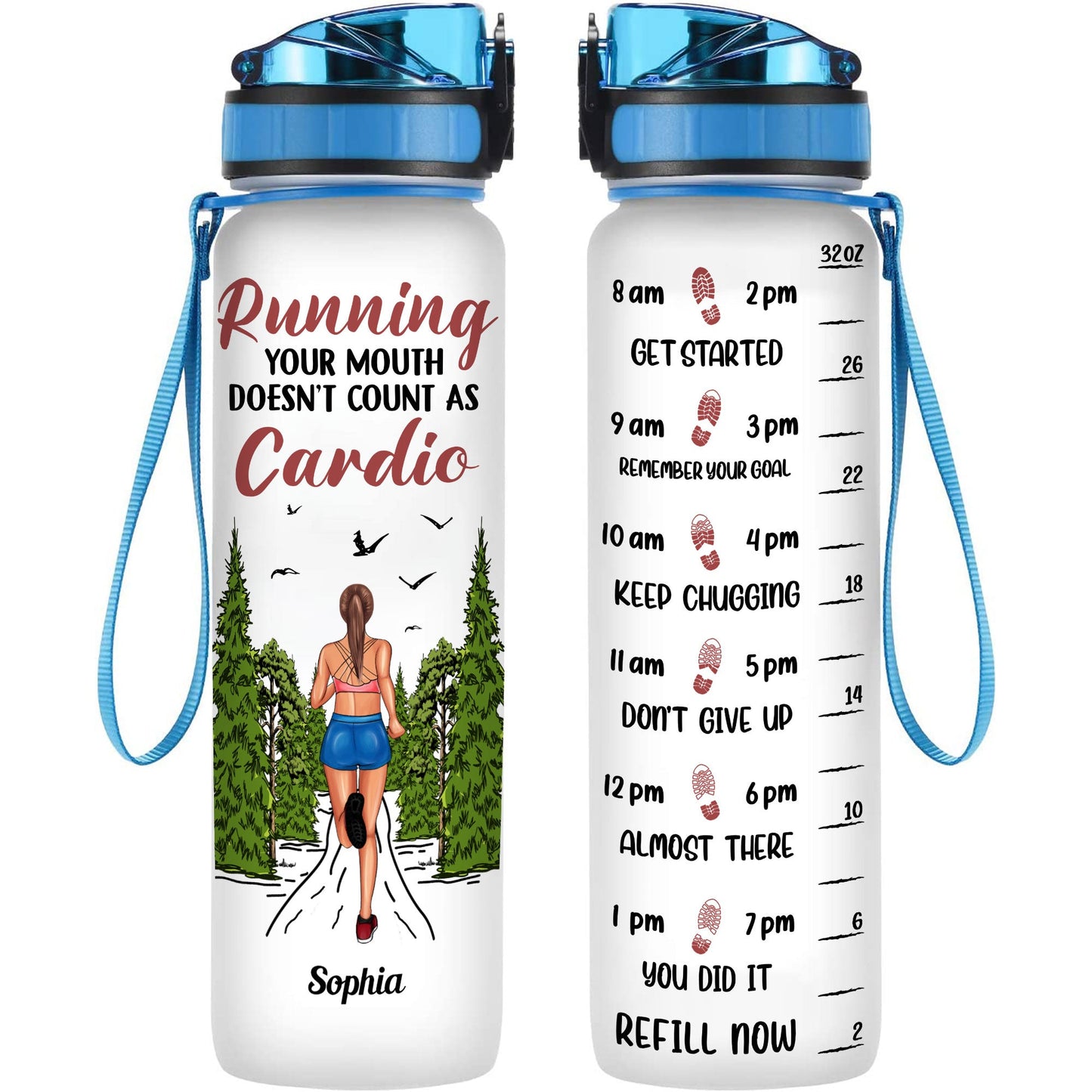 Running Your Mouth Doesn't Count As Cardio - Personalized Water Tracker Bottle - Birthday , MotivationGift For Runner, Fitness Lovers