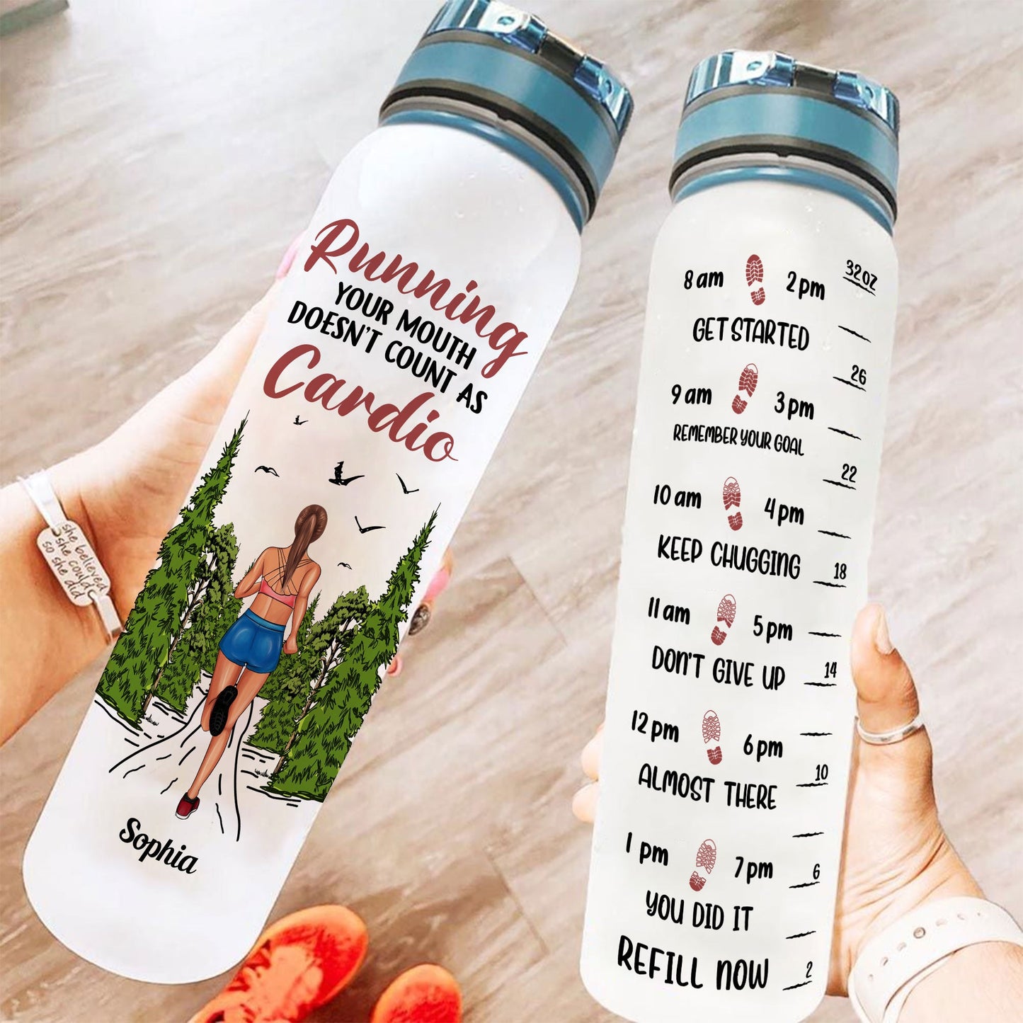 Running Your Mouth Doesn't Count As Cardio - Personalized Water Tracker Bottle - Birthday , MotivationGift For Runner, Fitness Lovers