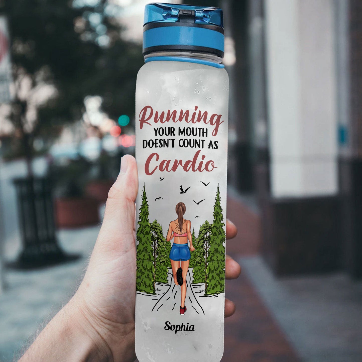 Running Your Mouth Doesn't Count As Cardio - Personalized Water Tracker Bottle - Birthday , MotivationGift For Runner, Fitness Lovers