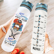 Sassy Since Birth Salty By Choice - Personalized Water Bottle With Time Marker - Birthday, Summer Gift For Girls, Mom, Wife, Besties, Sisters, Daughters, Girlfriends, Beach Lover, Skull Lover