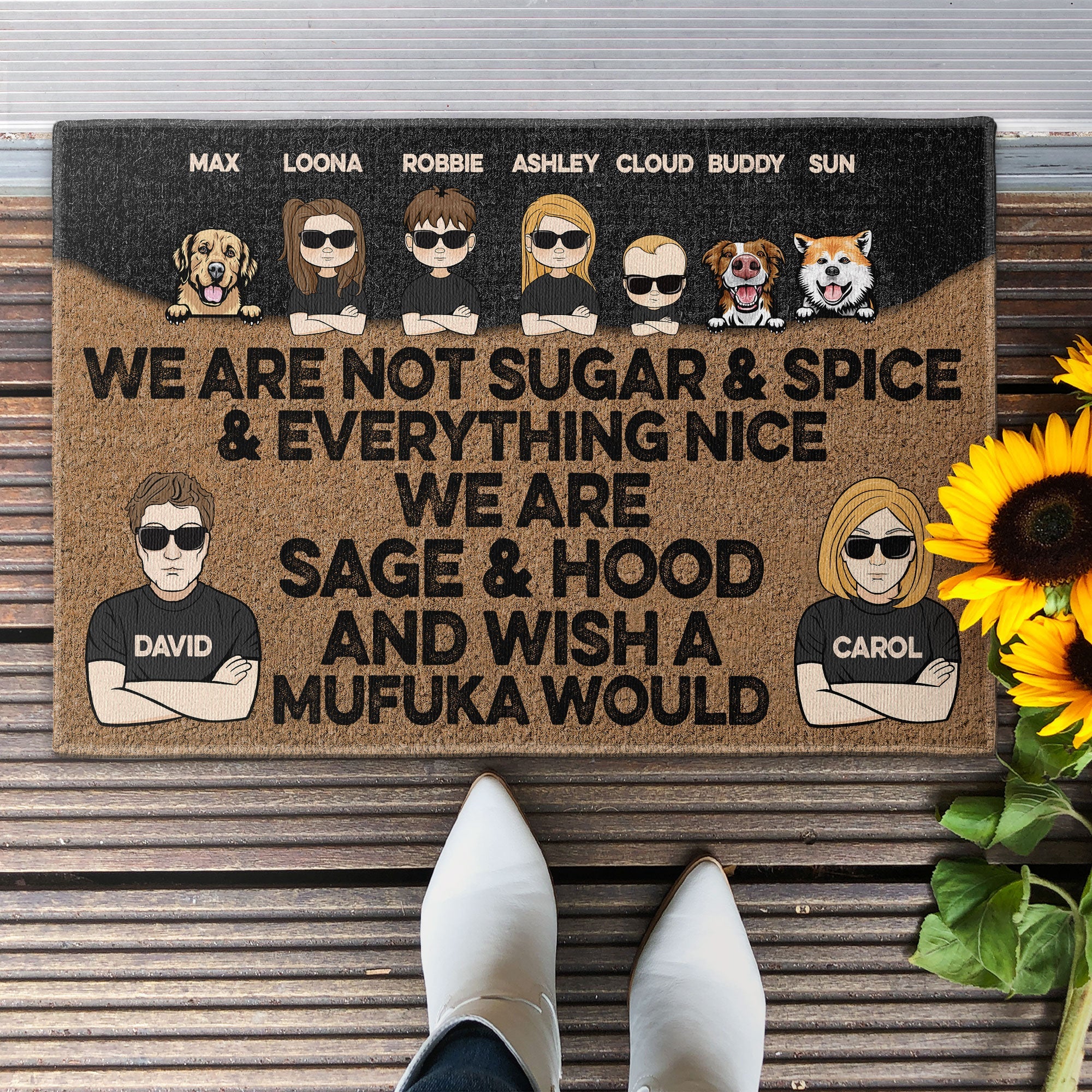 Sage And Hood - Personalized Doormat - Birthday, Funny , Housewarming Gift For Family, Dog Lover, Dog Owner