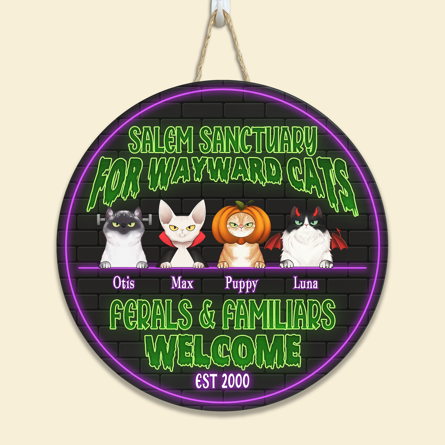 Salem Sanctuary For Wayward Cats Ferals And Familiars - Personalized Round Wood Sign