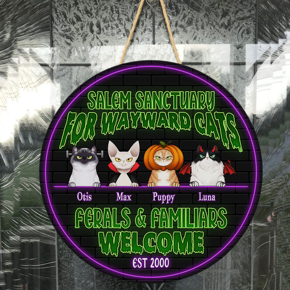 Salem Sanctuary For Wayward Cats Ferals And Familiars - Personalized Round Wood Sign