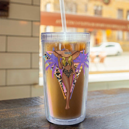 Salty Beach Summer Girl - Personalized Acrylic Tumbler With Straw