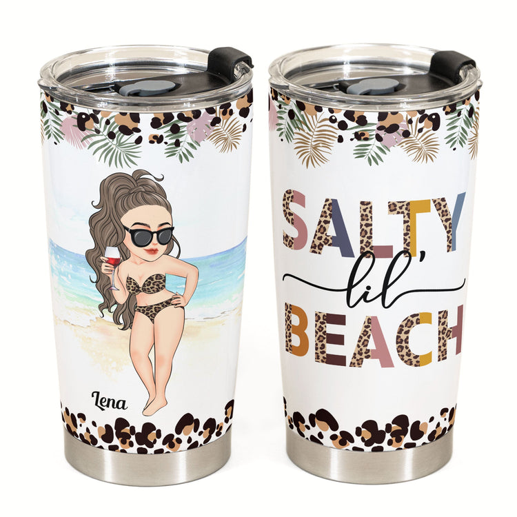Salty Lil' Beach - Personalized Skinny Tumbler - Summer Gift For Her, Beach Lover, Traveling, Girl, Vacation Gift