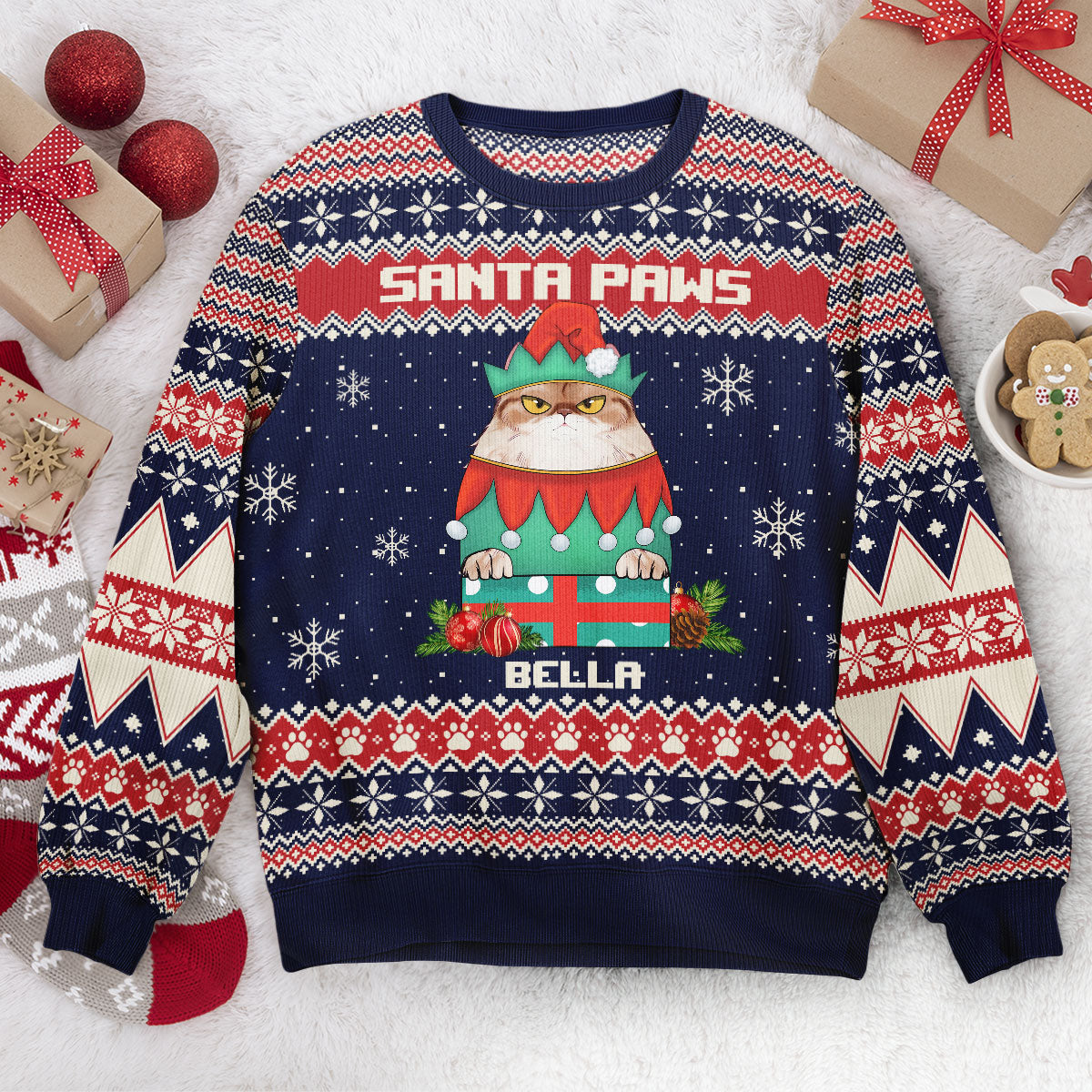 Santa Paws Christmas Sweater - Personalized Ugly Sweater