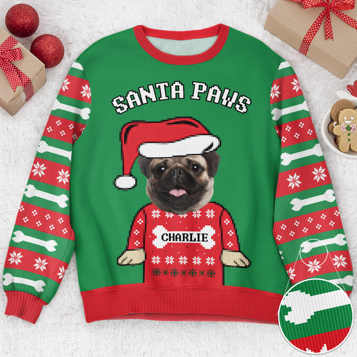 Santa Paws Dog Lovers Custom Face - Personalized Photo Ugly Sweater