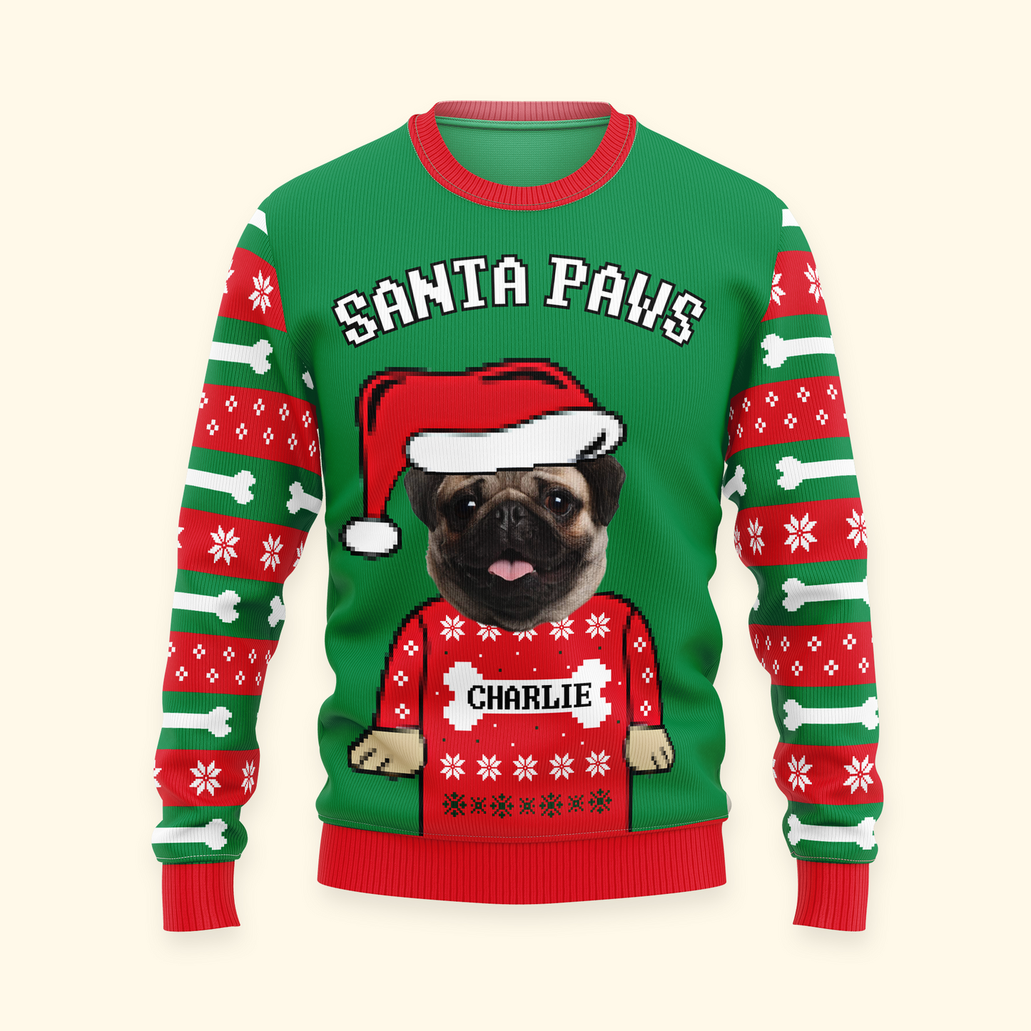 Santa Paws Dog Lovers Custom Face - Personalized Photo Ugly Sweater