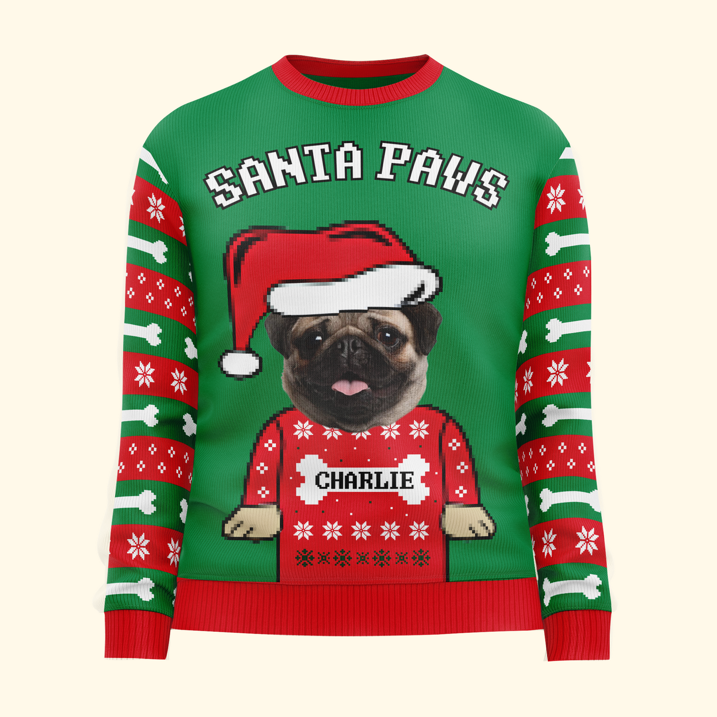 Santa Paws Dog Lovers Custom Face - Personalized Photo Ugly Sweater