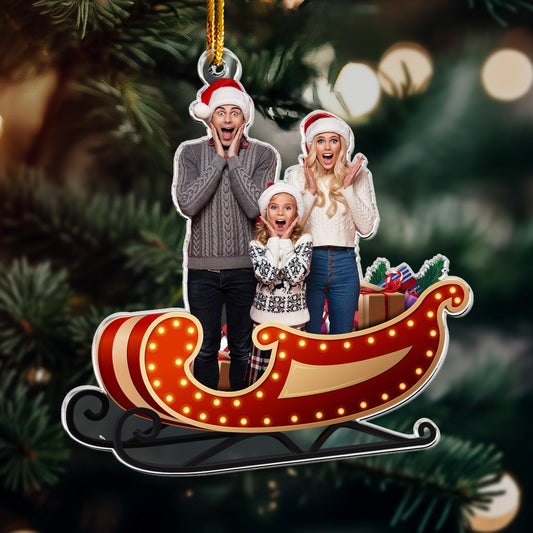 Santa Sleigh Custom Photo Family, Friends, Couples - Personalized Acrylic Photo Ornament