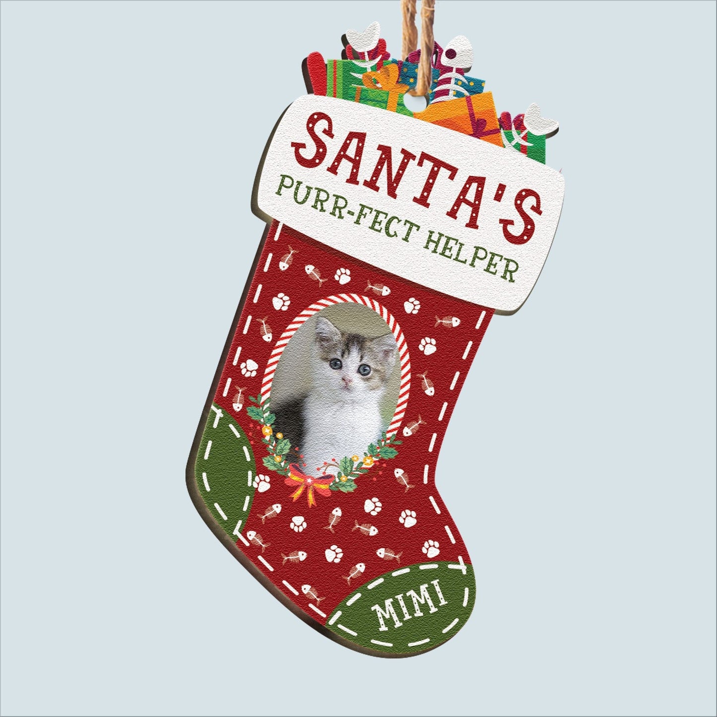 Santa's Purr-Fect Helper - Personalized Custom Shaped Wooden Ornament - Home decor, Loving, Christmas Gift For Cat Lovers, Cat Owners