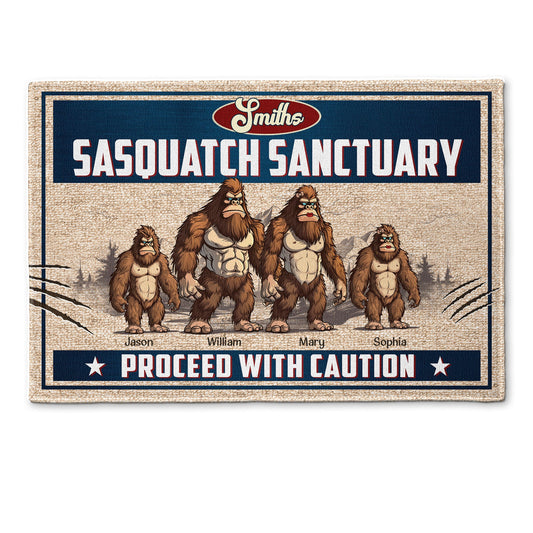 Sasquatch Sanctuary, Proceed With Caution - Personalized Doormat
