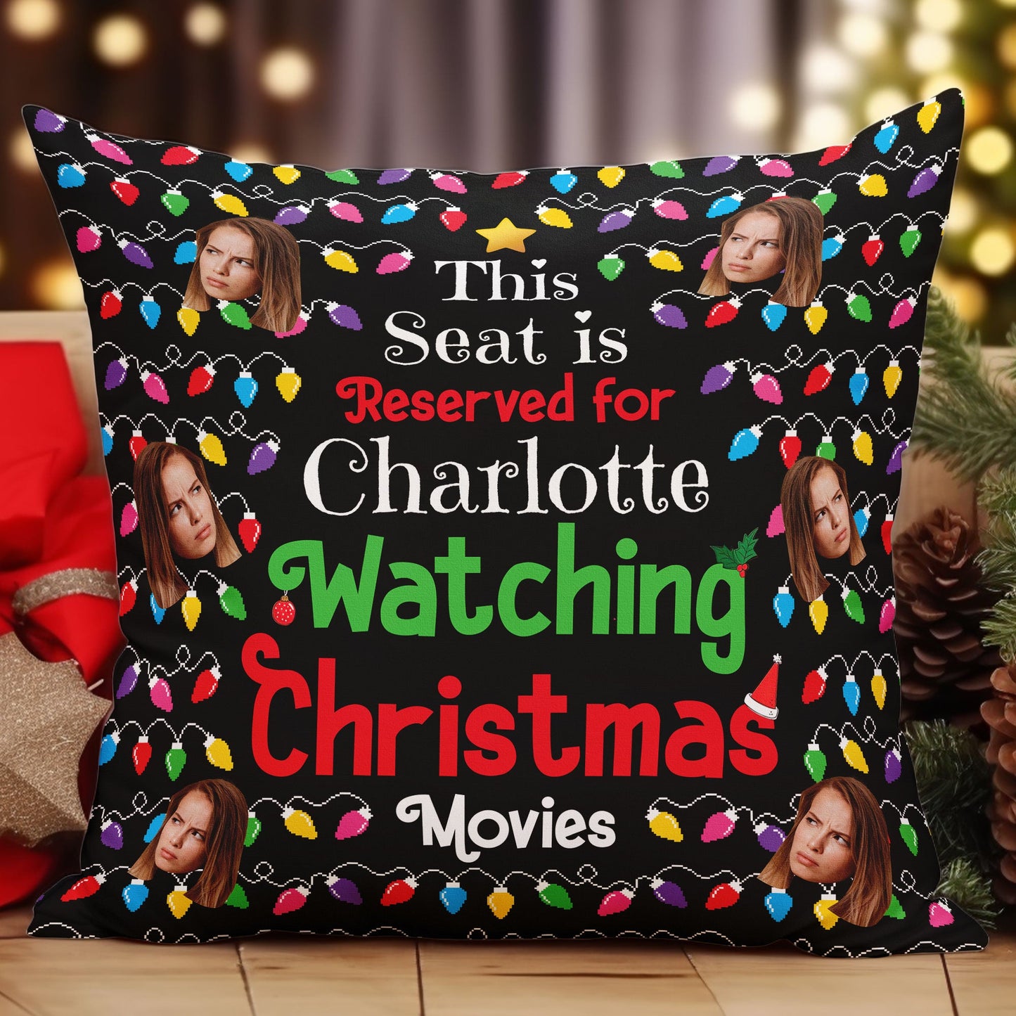 Seat Reserved For Christmas Movies - Personalized Photo Pillow (Insert Included)