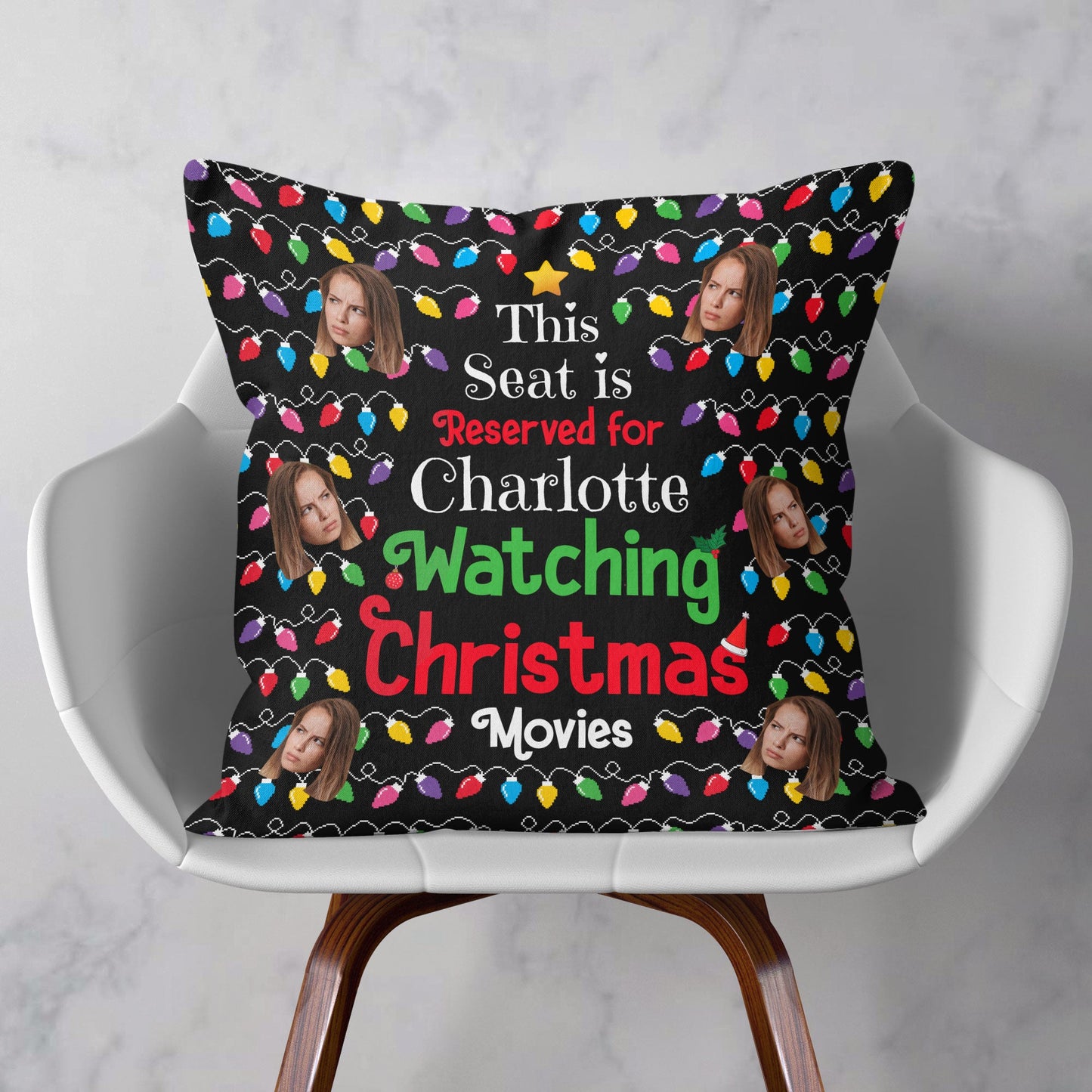 Seat Reserved For Christmas Movies - Personalized Photo Pillow (Insert Included)