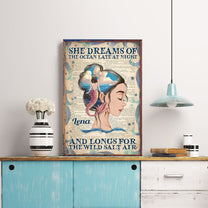 She Dreams Of The Ocean - Personalized Poster/Wrapped Canvas - Birthday Gift For Girls, Ocean Lovers, Mermaid Girls