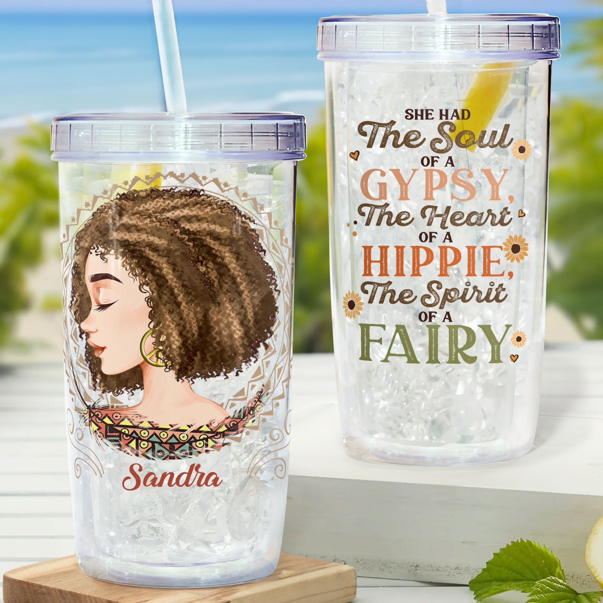 She Had The Soul Of A Gypsy, Hippie - Personalized Acrylic Tumbler With Straw