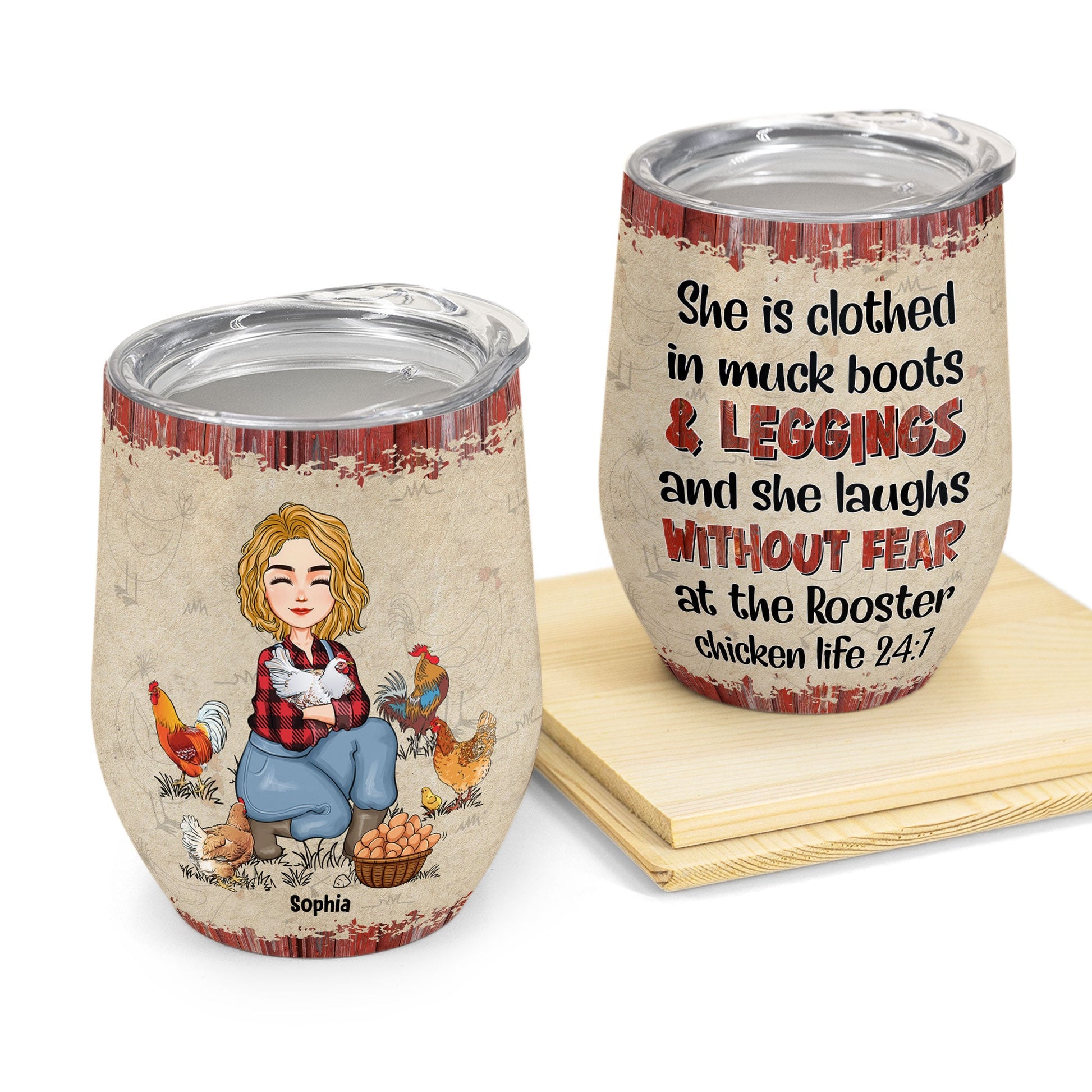 Don't Give a Cluck - Stemless Chicken Wine Glass for Women - Cute