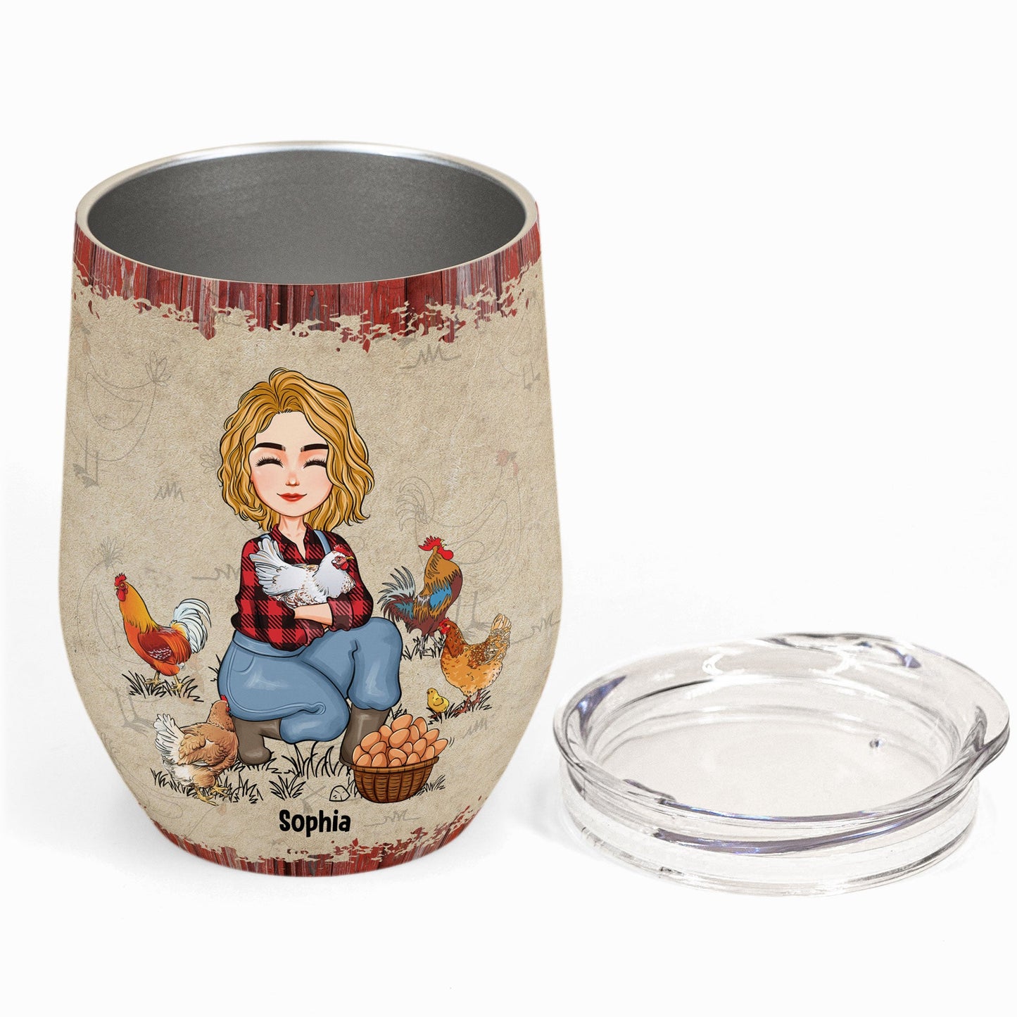 She Is Clothed In Muck Boots - Personalized Wine Tumbler - Birthday, Christmas, New Year Gift For Farmers, Chicken Lady