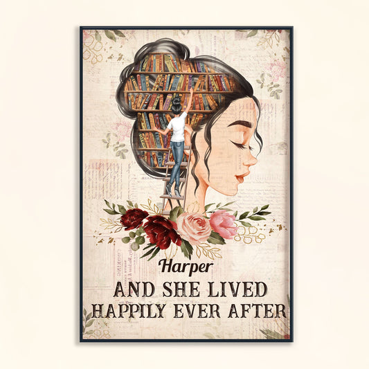 She Lived Happily Ever After - Personalized Poster - Birthday Gift For Book Lovers, Bookworms