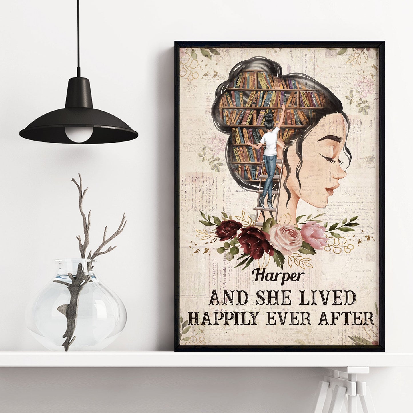 She Lived Happily Ever After - Personalized Poster - Birthday Gift For Book Lovers, Bookworms