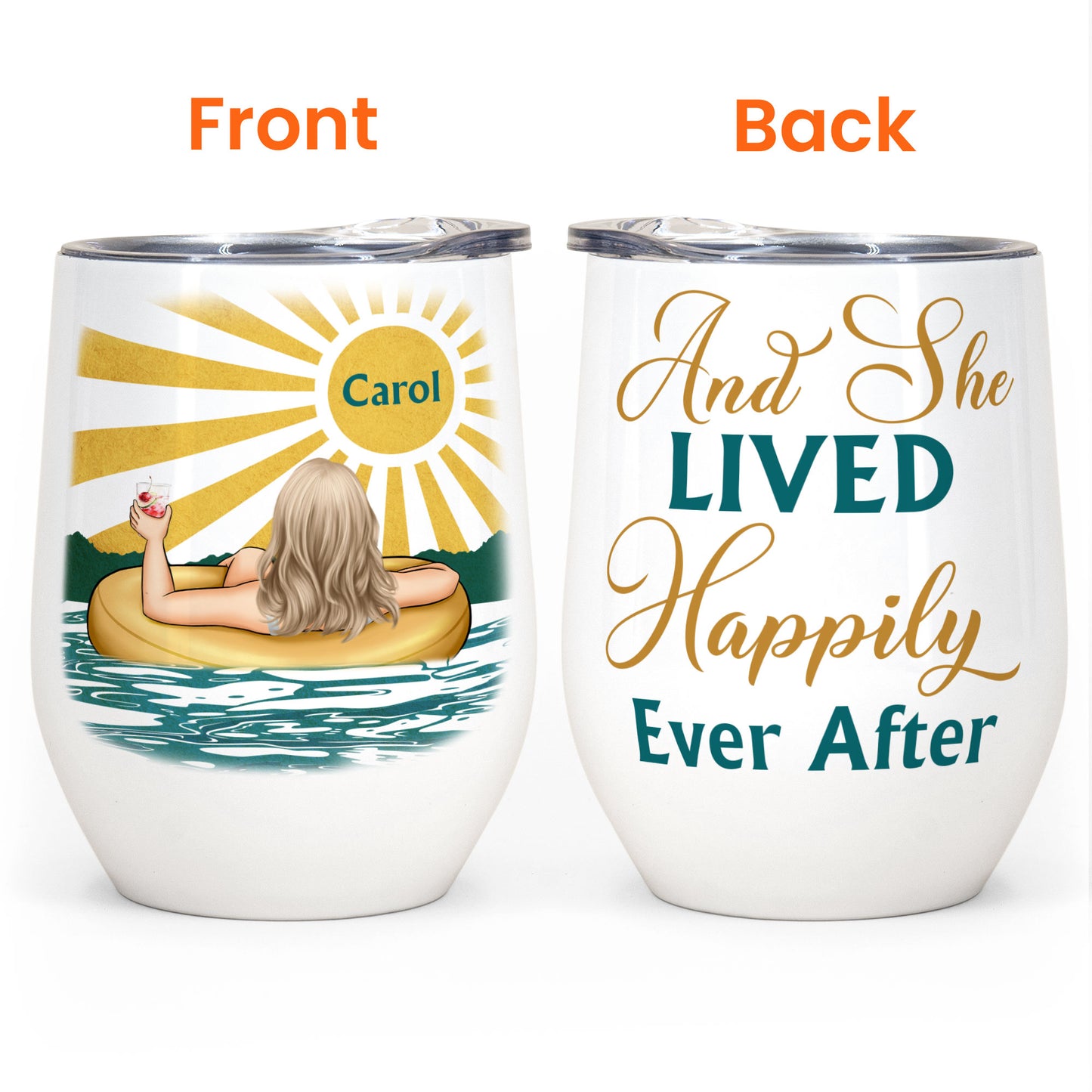 She Lived Happily Ever After - Personalized Wine Tumbler - Summer Vibe, Vacation Gift For Her, Beach Lover, Girl, Woman