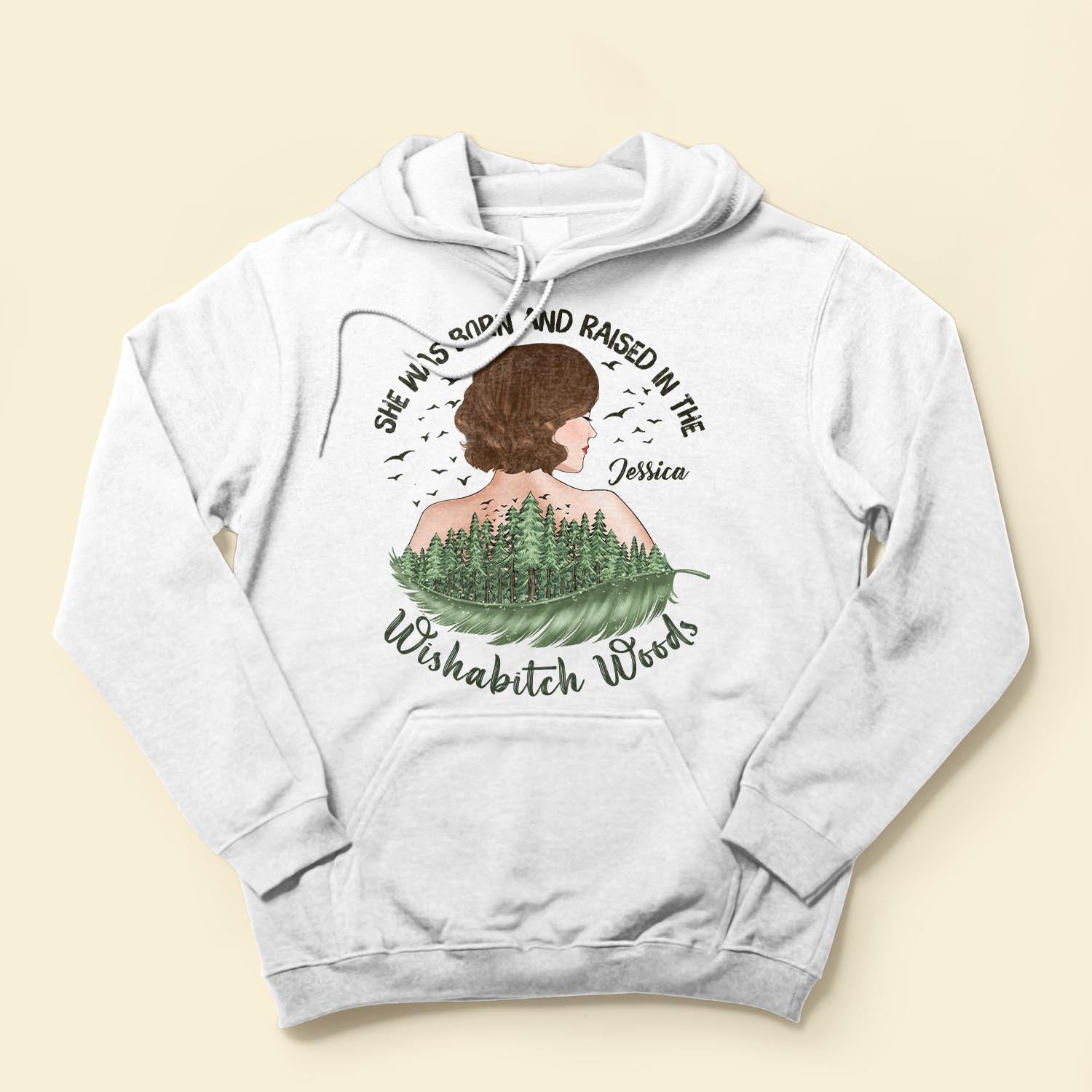 She Was Born And Raised In The Wishabitch Woods - Personalized Shirt - Birthday, Funny, Camping Gift For Her, Woman, Girl, Best Friend, Campers