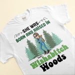 She Was Born And Raised In Wishabitch Woods - Personalized Shirt - Birthday Gift For Her, Girl, Woman, Camping Lovers