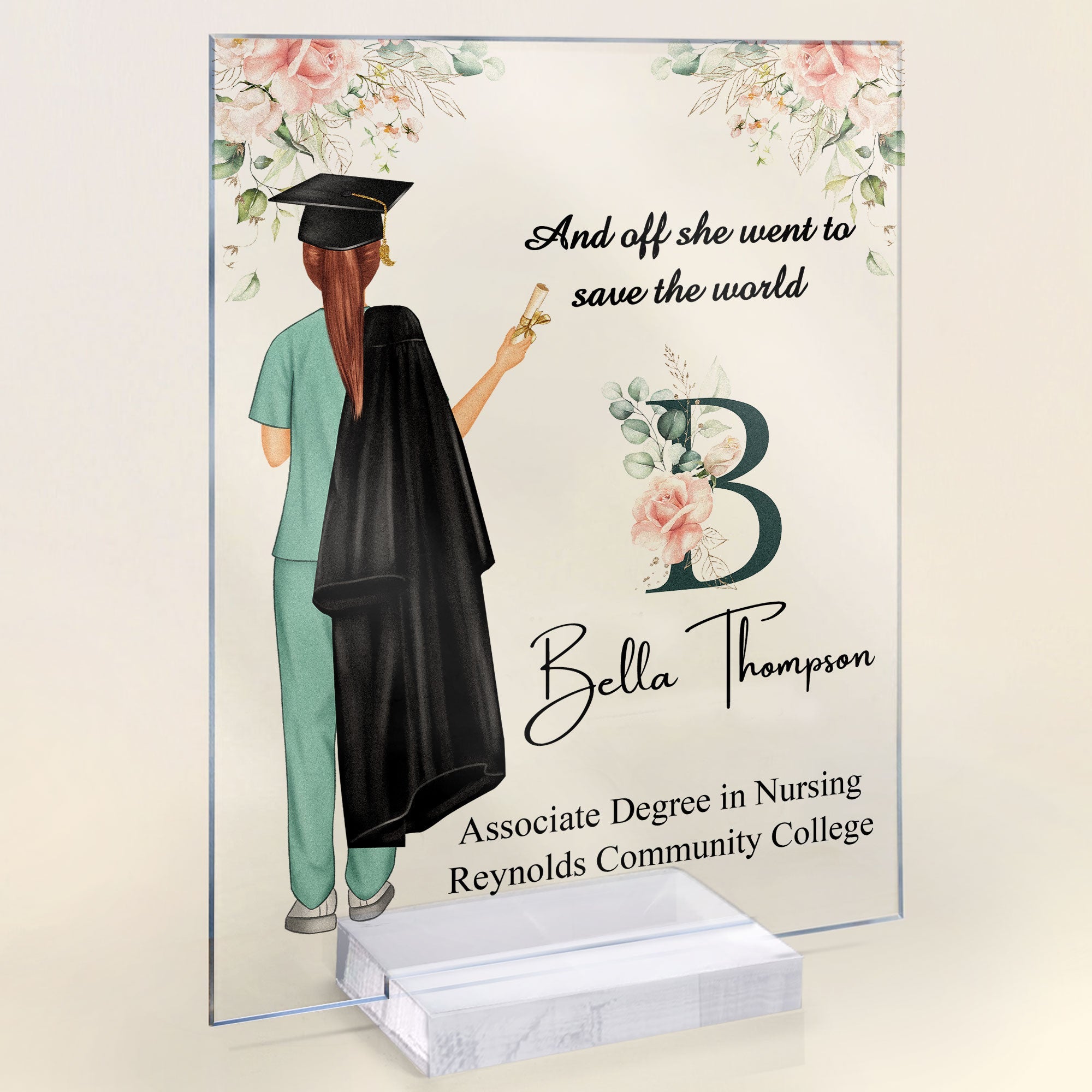 She Went To Save The World - Personalized Acrylic Plaque - Birthday, Graduation, Year End, Congratulation Gift For Graduate Nurses, Friends, Daughters, Granddaughters