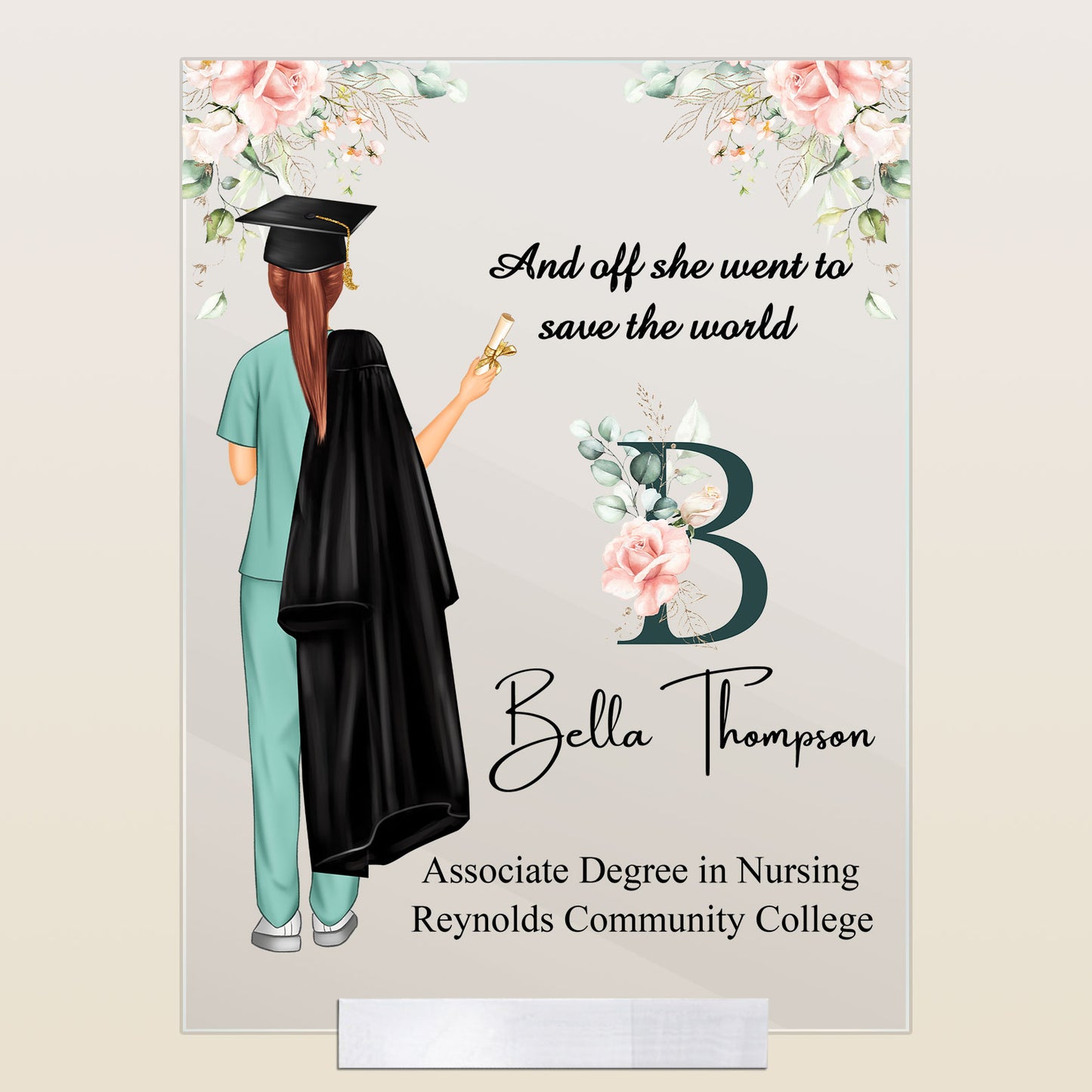 She Went To Save The World - Personalized Acrylic Plaque - Birthday, Graduation, Year End, Congratulation Gift For Graduate Nurses, Friends, Daughters, Granddaughters