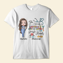 She Works Joyfully With Her Hands - Personalized Shirt - Gift For Nurse - Cartoon Nurses