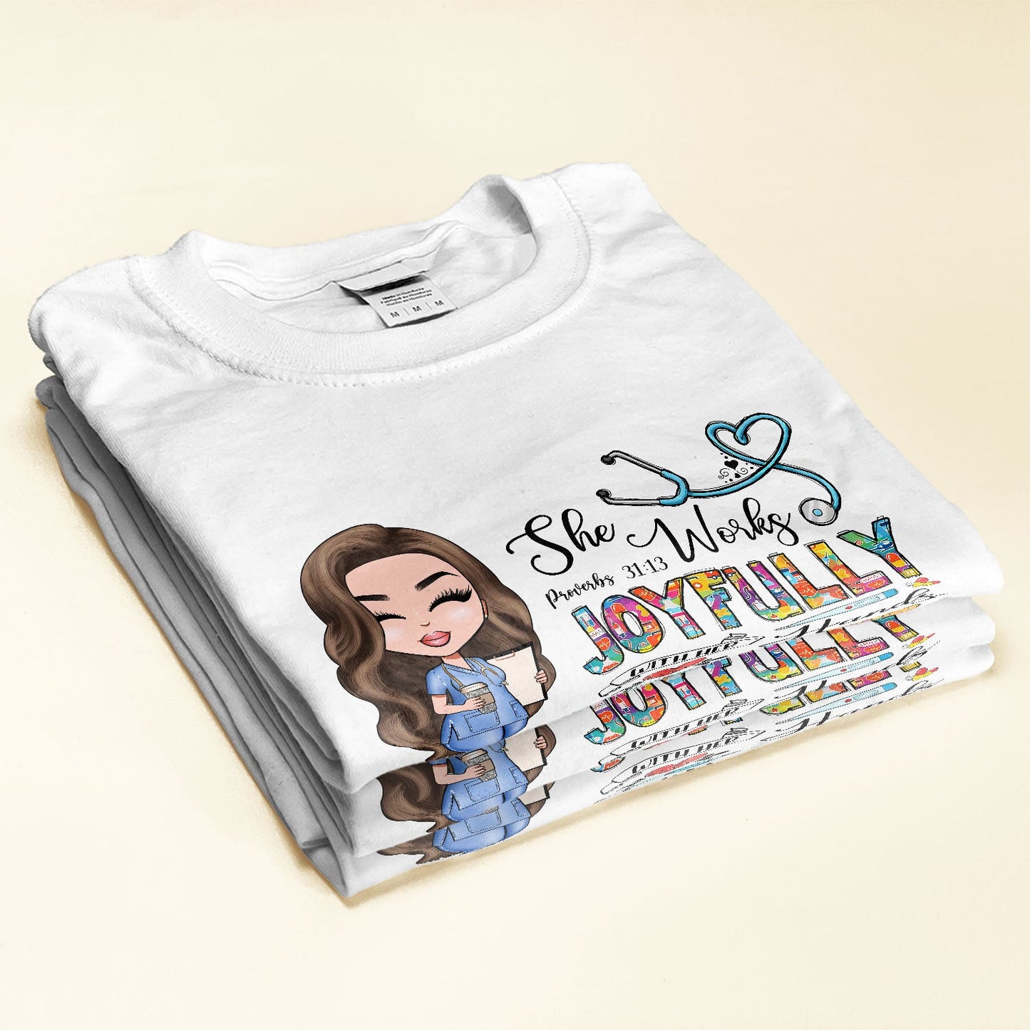 She Works Joyfully With Her Hands - Personalized Shirt - Gift For Nurse - Cartoon Nurses