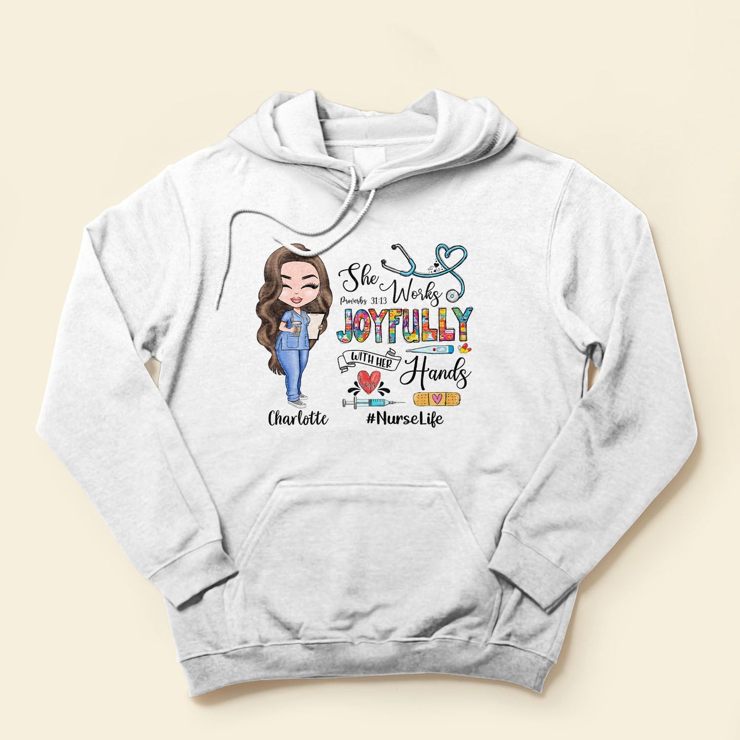 She Works Joyfully With Her Hands - Personalized Shirt - Gift For Nurse - Cartoon Nurses
