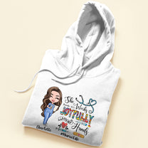 She Works Joyfully With Her Hands - Personalized Shirt - Gift For Nurse - Cartoon Nurses