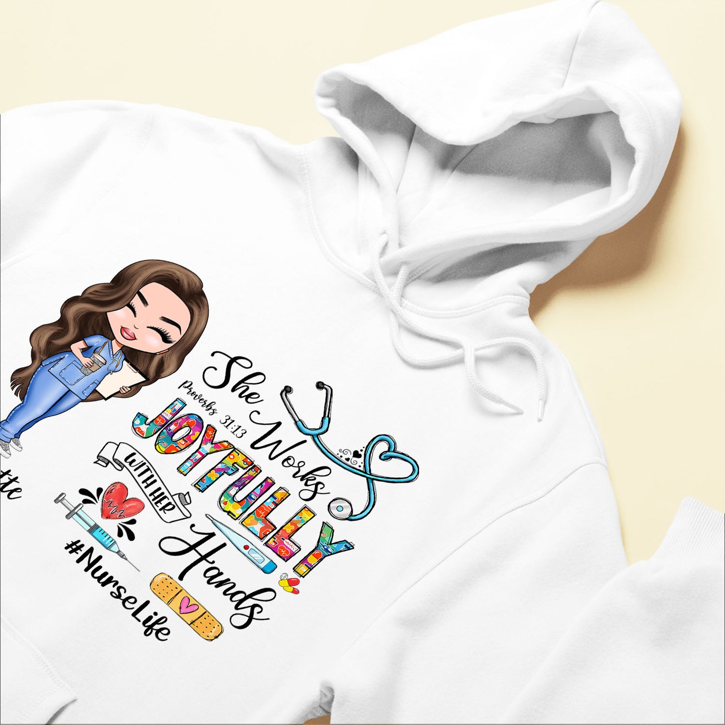 She Works Joyfully With Her Hands - Personalized Shirt - Gift For Nurse - Cartoon Nurses