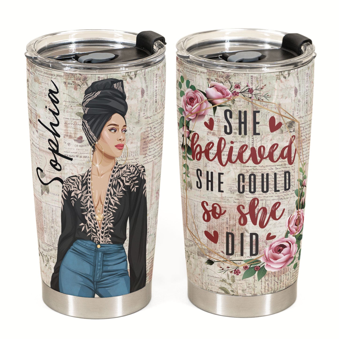 She Believed She Could So She Did - Personalized Tumbler Cup - Birthday Gift Motivational Gift For Girl, Mother's Day Gift For Mom