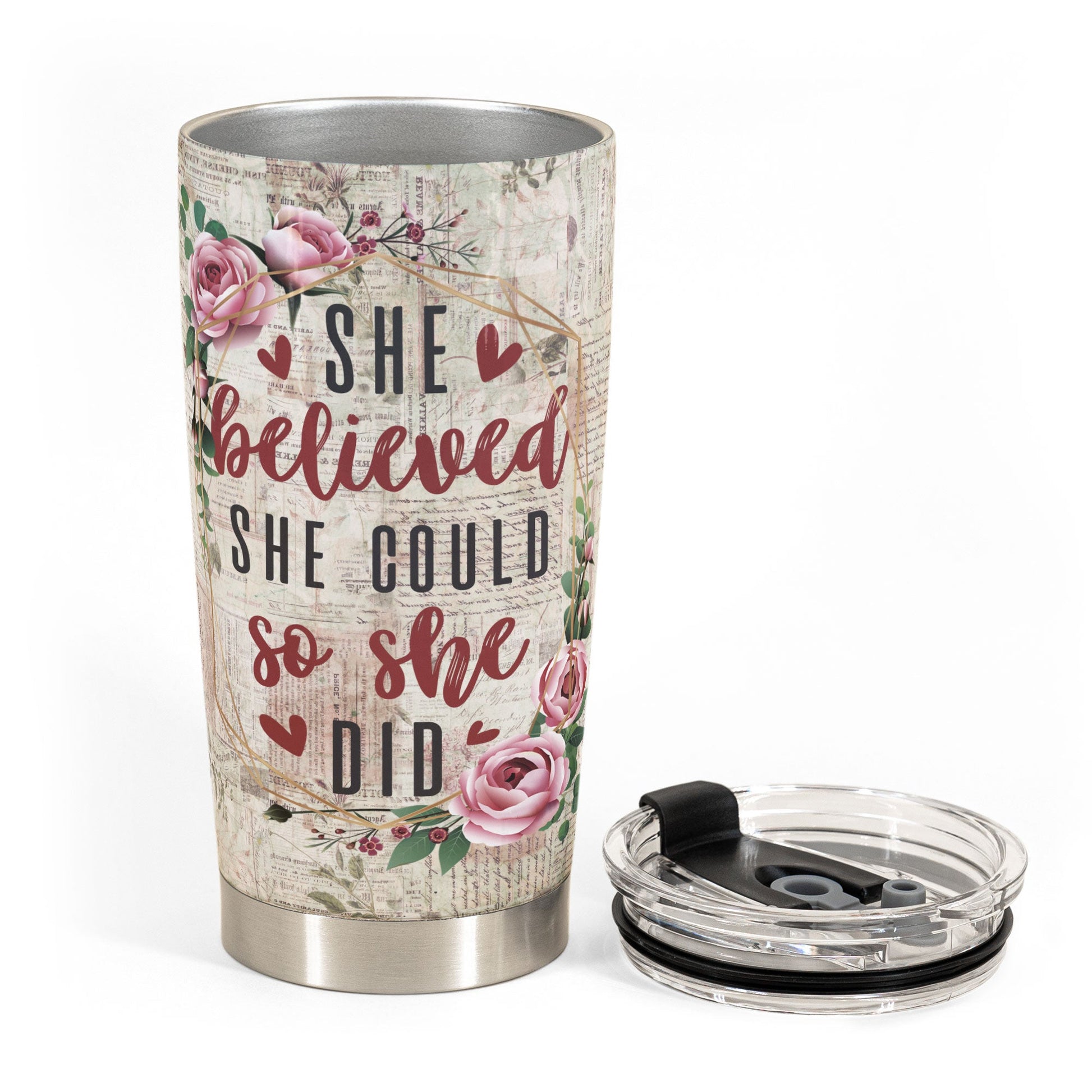 She Believed She Could So She Did - Personalized Tumbler Cup - Birthday Gift Motivational Gift For Girl, Mother's Day Gift For Mom