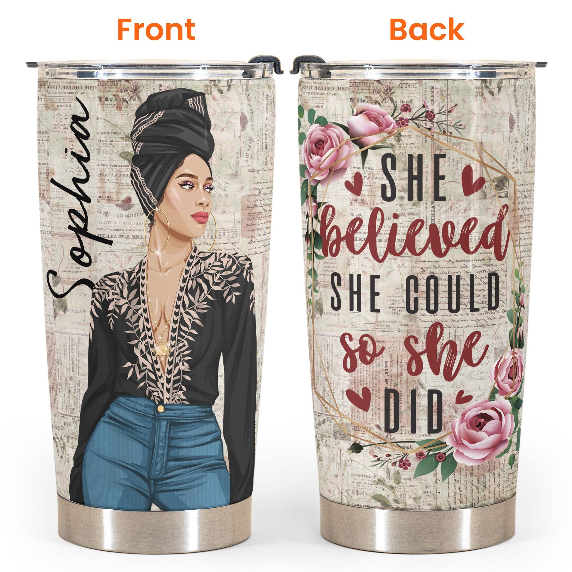 She Believed She Could So She Did - Personalized Tumbler Cup - Birthday Gift Motivational Gift For Girl, Mother's Day Gift For Mom