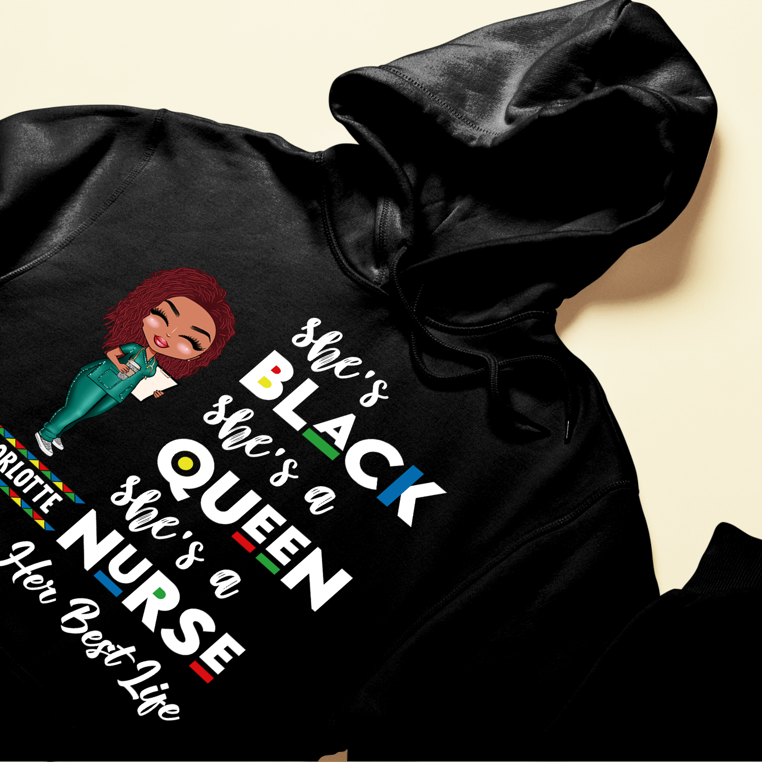 She's Black She's A Queen - Personalized Shirt - Gift For Nurse - Cartoon Nurse