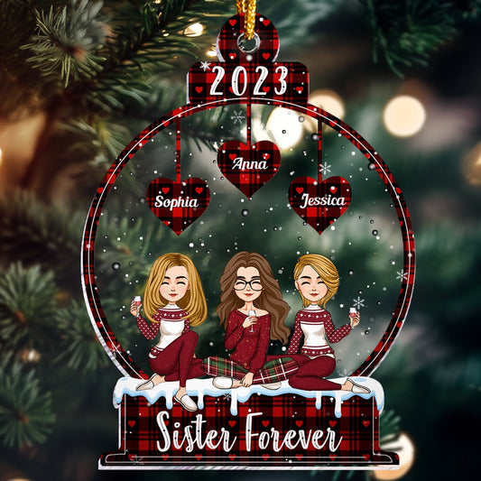 Sibling Forever - Personalized Snowball Shaped Acrylic Ornament