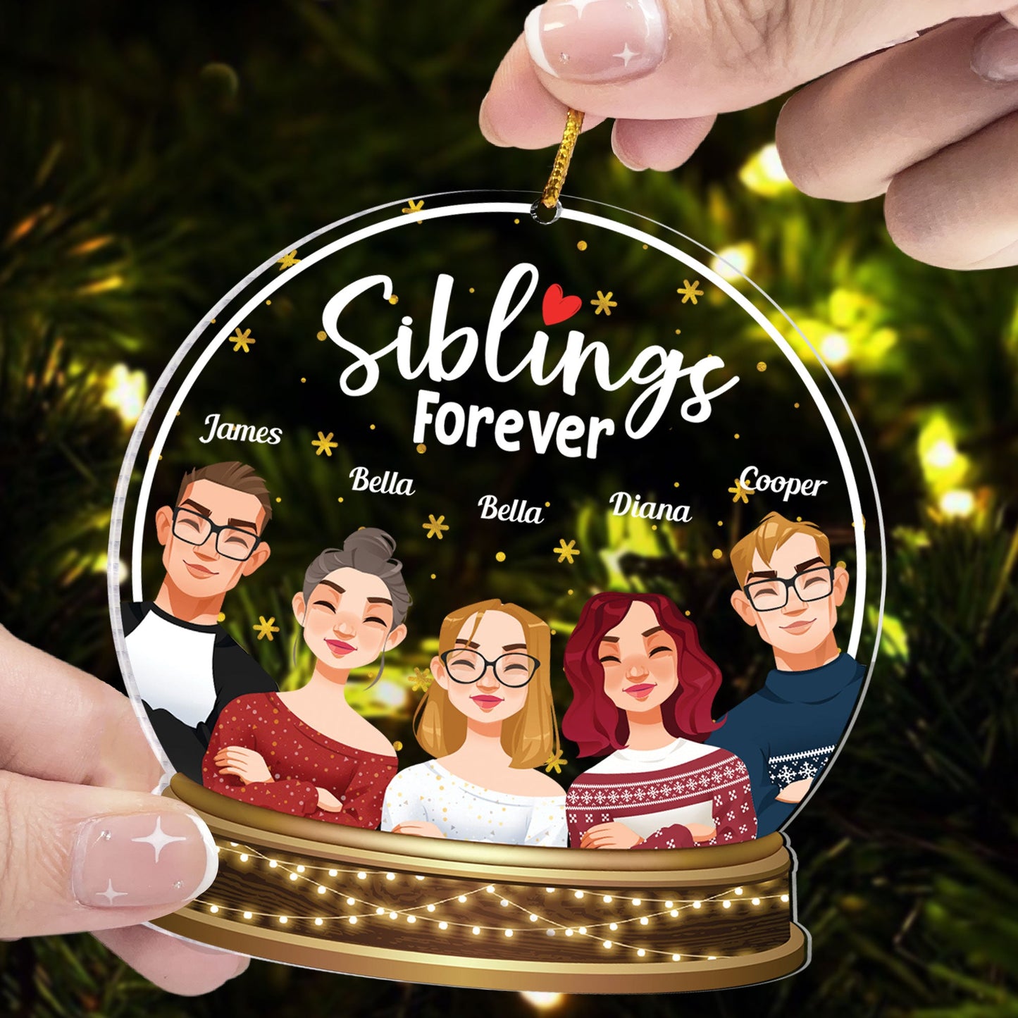 Siblings Forever - Personalized Snow-globe Shaped Acrylic Ornament