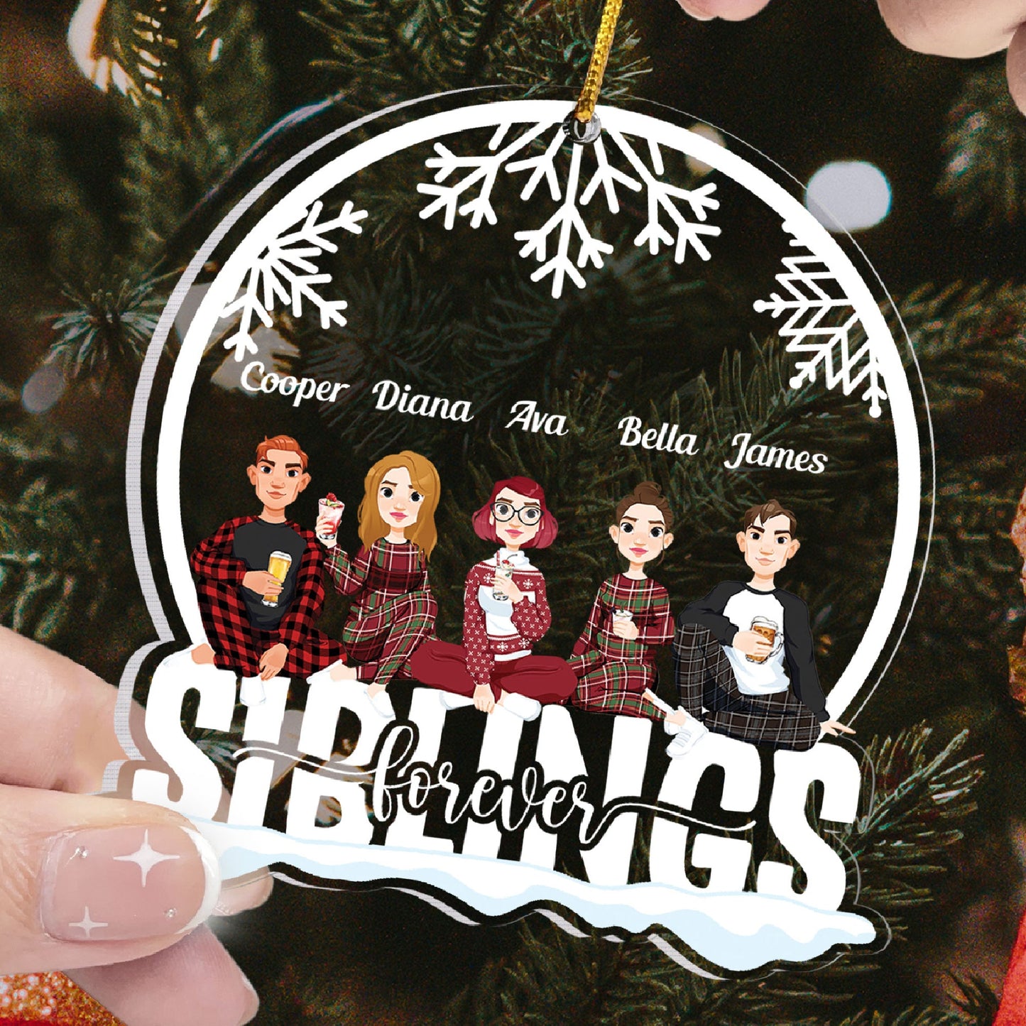 Siblings Forever (New Version) - Personalized Snow Globe Shaped Acrylic Ornament