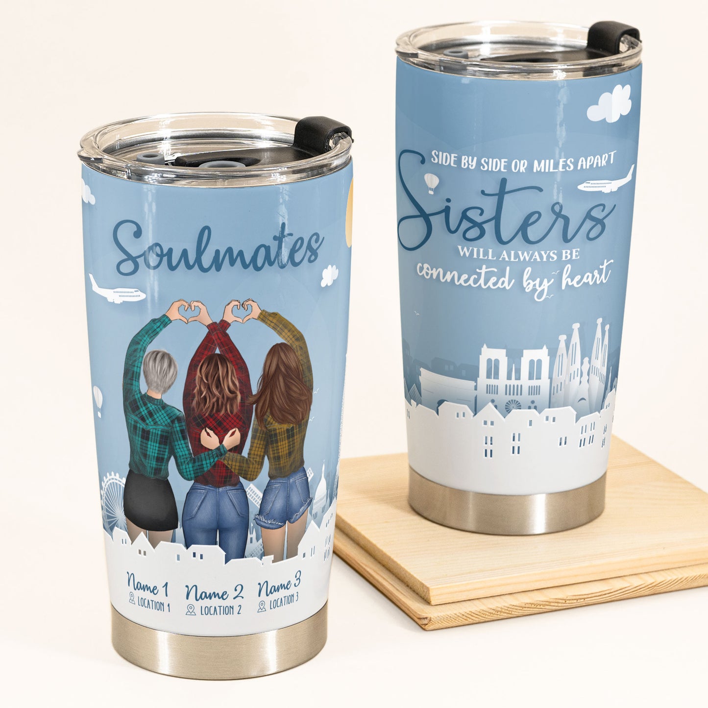 Side By Side Or Miles Apart Sisters Will Always Be Connected By Heart  - Personalized Tumbler Cup - Gift For Sisters