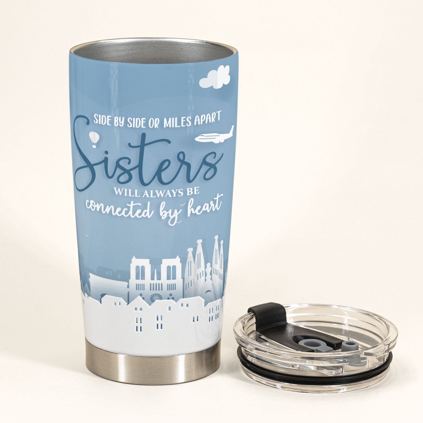 Side By Side Or Miles Apart Sisters Will Always Be Connected By Heart  - Personalized Tumbler Cup - Gift For Sisters