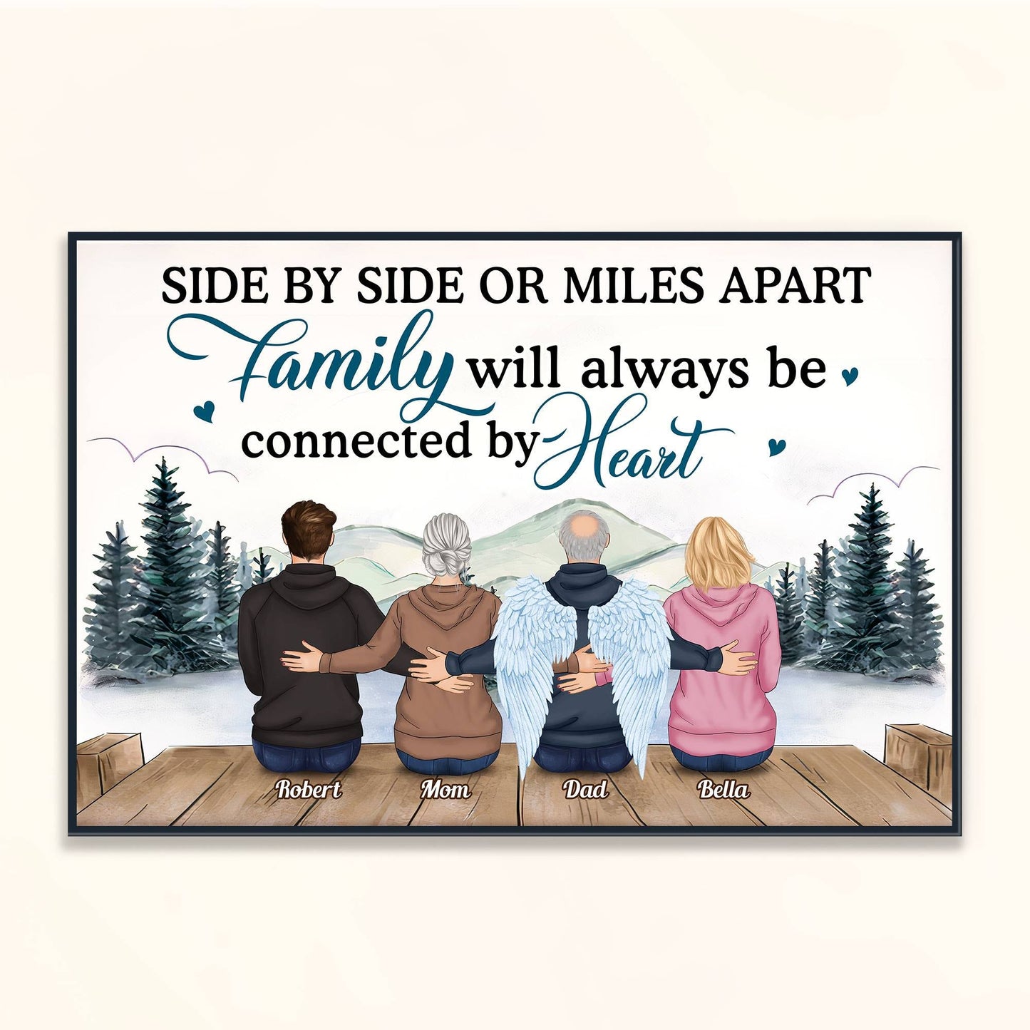 Side By Side Or Miles Apart, Family Connected By Heart - Personalized Poster / Canvas - Mothers Day Gift, Fathers Day Gift For Family, Long Distance Family Gift